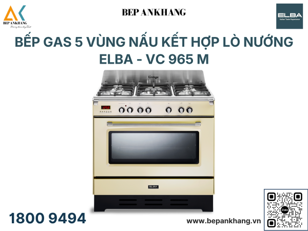 Bếp Gas 5 Vùng Nấu Kết Hợp Lò Nướng ELBA VC 965 M - Nhập Khẩu Ý